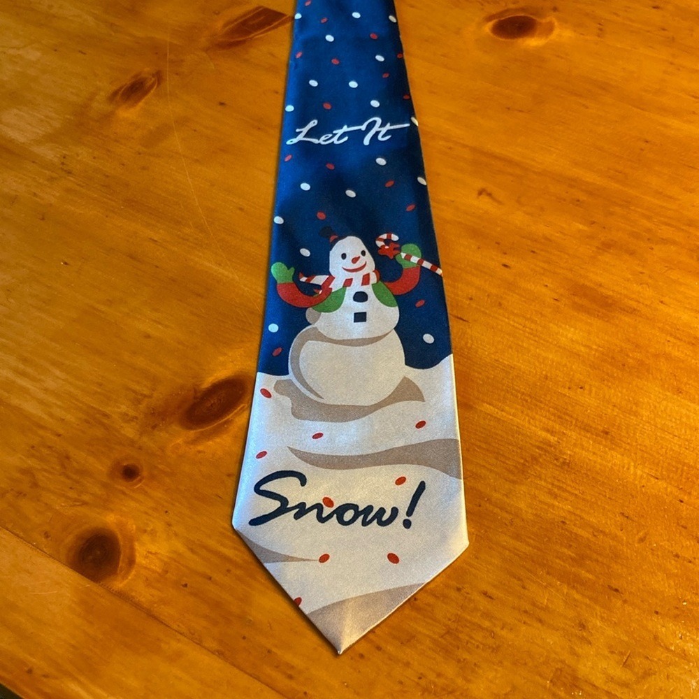 Mens Let It Snow Snowman‎ Christmas Holiday Festive Novelty Silk Necktie Tie 90s - Picture 7 of 11